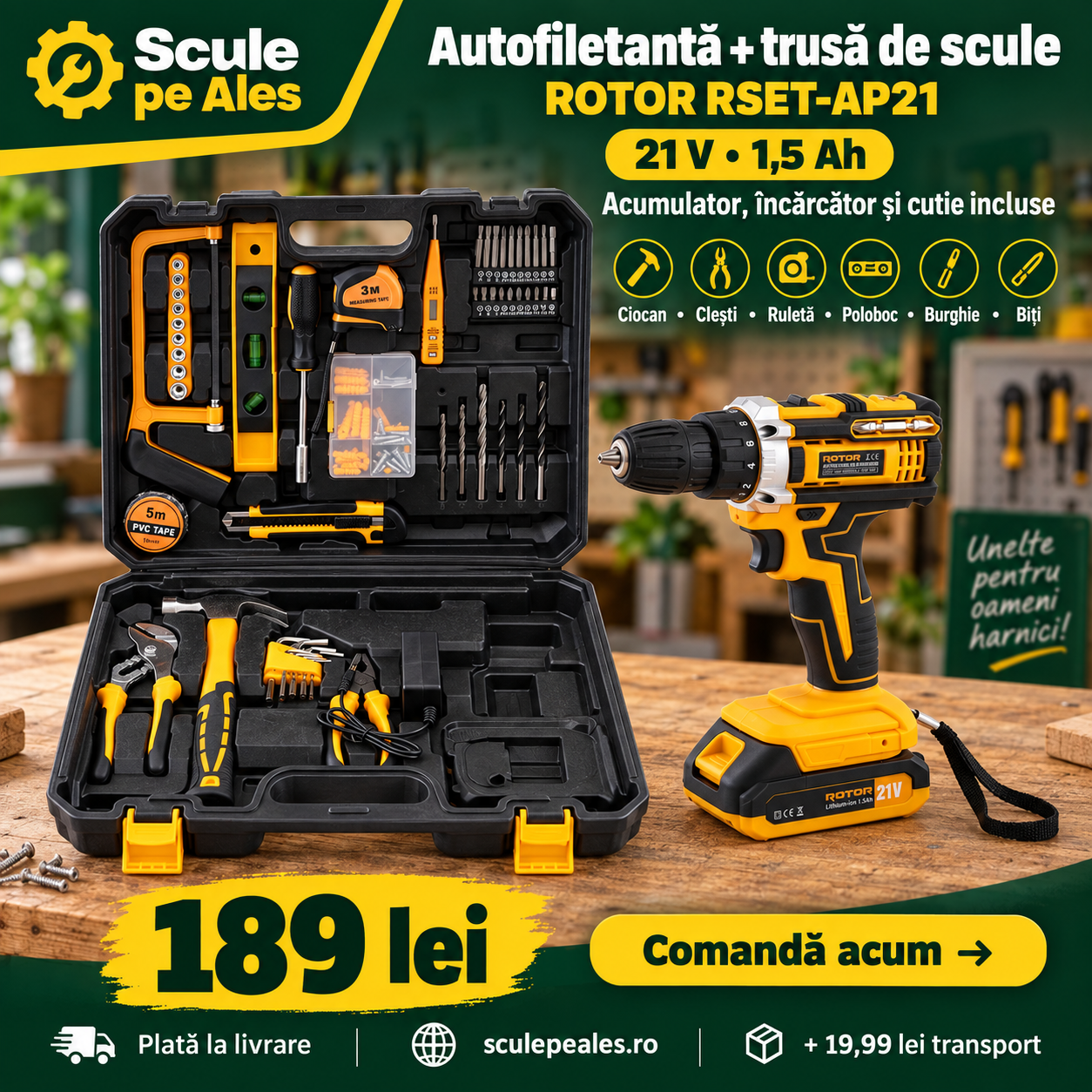 Autofiletantă și trusă de scule ROTOR RSET-AP21 — 189 lei. Plată la livrare, transport 19,99 lei. Comandă pe Scule pe Ales.